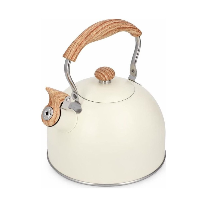 Beiger Edelstahl-Wasserkessel mit Pfeife, 2,5 L