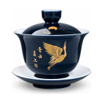 Chinesischer Gaiwan aus Porzellan mit Golddekor