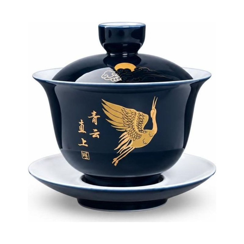 Chinesischer Gaiwan aus Porzellan mit Golddekor