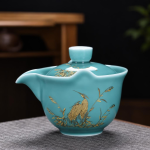 Chinesischer Gaiwan aus Porzellan mit Golddekor