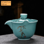 Chinesischer Gaiwan aus Porzellan mit Golddekor — Türkiser Ausguss, Bambus