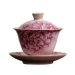 Chinesischer Gaiwan mit Pfingstrosen aus Keramik