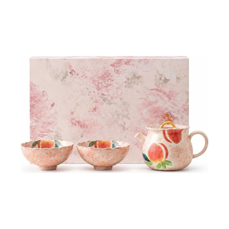 Chinesisches Tee-Set aus Keramik mit Pfirsichmotiv
