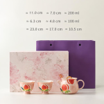 Chinesisches Tee-Set aus Keramik mit Pfirsichmotiv — Tassen mit kleinem Fuß und Geschenkbox