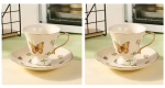 Florales Teeservice aus Keramik mit Golddekor — 2 Tassen mit Untertassen