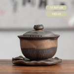 Gaiwan aus Keramik mit Deckel und Untertasse — Gedrungen geripptes Modell