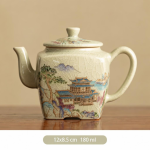 Gaiwan aus Keramik und Teekanne mit Landschaftsmotiv