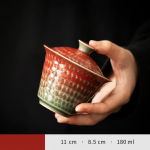 Gaiwan aus Porzellan in Granatrot — 2-teilig