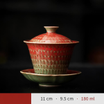 Gaiwan aus Porzellan in Granatrot — 3-teilig