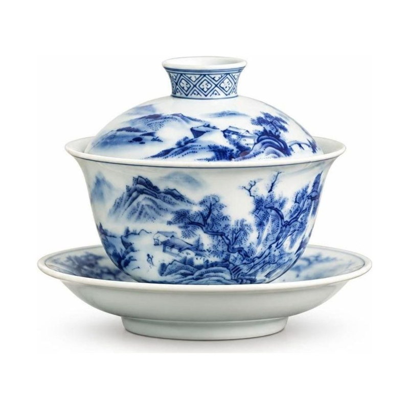 Gaiwan aus Porzellan mit Bergmotiv