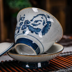Gaiwan aus Porzellan mit blauem Dekor