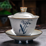 Gaiwan aus Porzellan mit blauem Dekor — Bambus