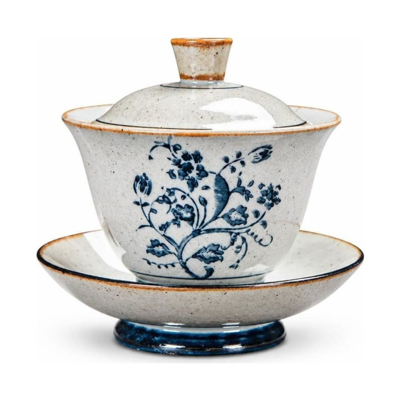 Gaiwan aus Porzellan mit blauem Dekor — Blühender Zweig