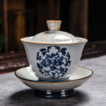 Gaiwan aus Porzellan mit blauem Dekor — Blumenstrauß
