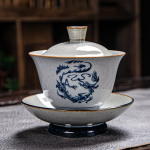 Gaiwan aus Porzellan mit blauem Dekor — Drachen