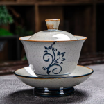 Gaiwan aus Porzellan mit blauem Dekor — Florale Ranken