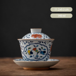 Gaiwan aus Porzellan mit Blumen oder Fruchtdekor — Blumen-Gaiwan mit Untertasse