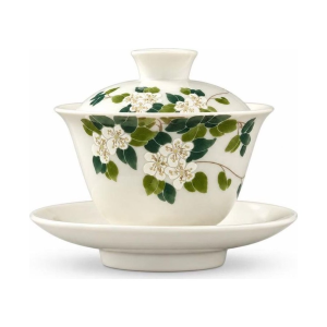 Gaiwan aus Porzellan mit Blumen und Landschaftsmotiven