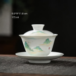 Gaiwan aus Porzellan mit Blumen und Landschaftsmotiven — Grün-blaue Landschaft