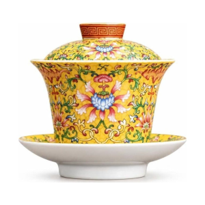 Gaiwan aus Porzellan mit Emailldekor und Deckel