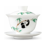 Gaiwan aus Porzellan mit handgemaltem Pandamotiv