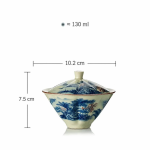 Gaiwan aus Porzellan mit Landschaftsdekor — Landschaft in Blau und Weiß, 2-teilig