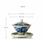 Gaiwan aus Porzellan mit Landschaftsdekor — Landschaft in Blau und Weiß, 3-teilig