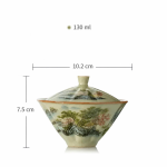 Gaiwan aus Porzellan mit Landschaftsdekor — Landschaft in Grün und Grau, 2-teilig