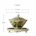 Gaiwan aus Porzellan mit Landschaftsdekor — Landschaft in Grün und Grau, 3-teilig