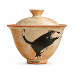 Gaiwan aus Porzellan mit laufender schwarzer Katze