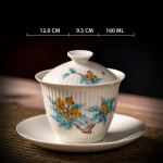 Gaiwan aus Porzellan mit Pflanzendekor — Orangegelbe Blüten