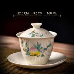 Gaiwan aus Porzellan mit Pflanzendekor — Rosa-gelbes Motiv