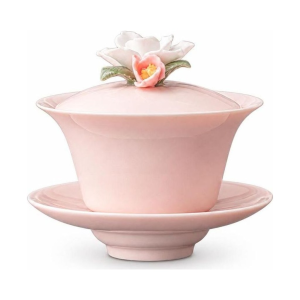 Gaiwan aus Porzellan mit Reliefblüte