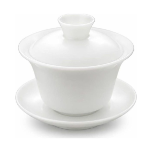 Gaiwan aus weißem Porzellan mit Untertasse