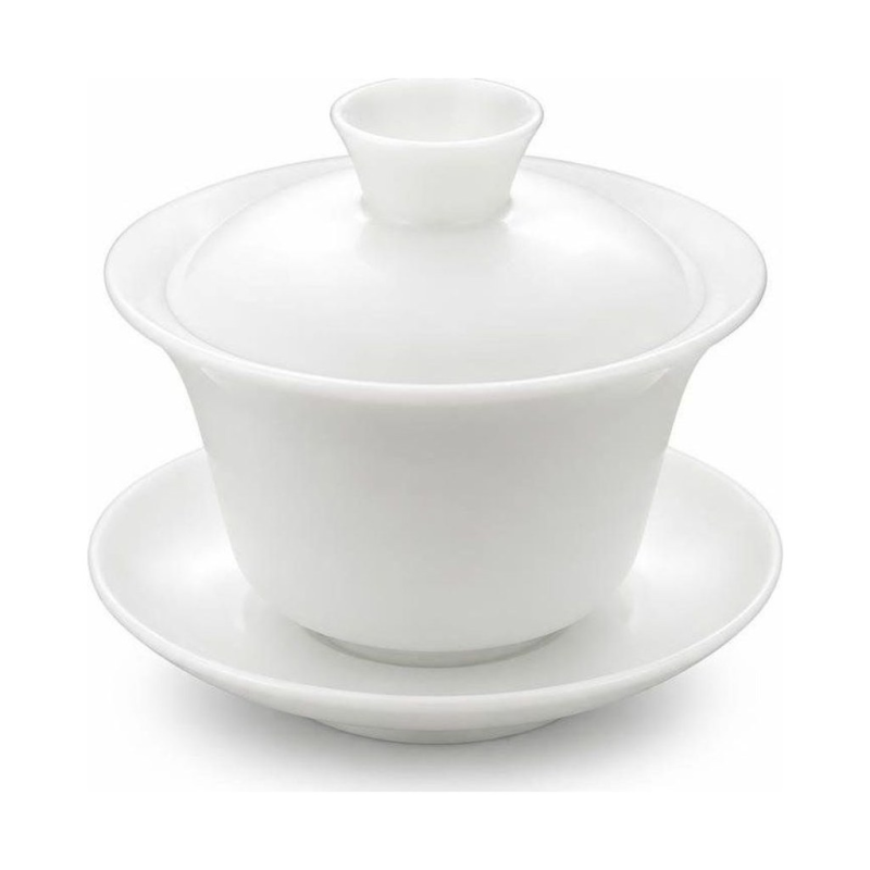 Gaiwan aus weißem Porzellan mit Untertasse