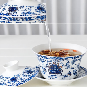 Gaiwan mit chinesischem Dekor, handbemalt