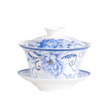 Gaiwan mit chinesischem Dekor, handbemalt — Große blaue Blumen