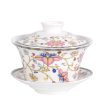 Gaiwan mit chinesischem Dekor, handbemalt — Kleine bunte Blumen