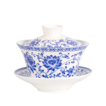 Gaiwan mit chinesischem Dekor, handbemalt — Kobaltblau