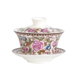 Gaiwan mit chinesischem Dekor, handbemalt — Rosa und rote Rosen