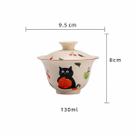 Gaiwan mit Katzenmotiv und Kirschdekor aus Keramik
