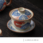 Gaiwan mit rotem Drachen aus Keramik — Schale mit Deckel und Untertasse