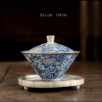 Gaiwan-Teekanne aus blau-weißem Porzellan — Konische Schale mit Fußgestell