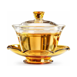 Gaiwan-Teekanne aus Borosilikatglas mit Lotusmotiv