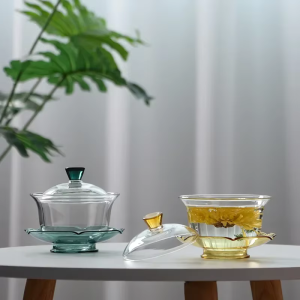 Gaiwan-Teekanne aus Borosilikatglas mit Lotusmotiv
