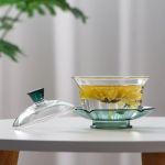 Gaiwan-Teekanne aus Borosilikatglas mit Lotusmotiv