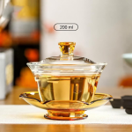 Gaiwan-Teekanne aus Borosilikatglas mit Lotusmotiv — Bernstein
