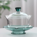 Gaiwan-Teekanne aus Borosilikatglas mit Lotusmotiv — Mintgrün