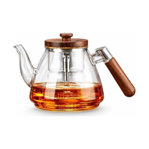 Glasteekanne aus Borosilikatglas mit Holzgriff