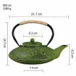 Gusseiserne Teekanne mit Filter 800 ml — Flach mit Blumenmotiv